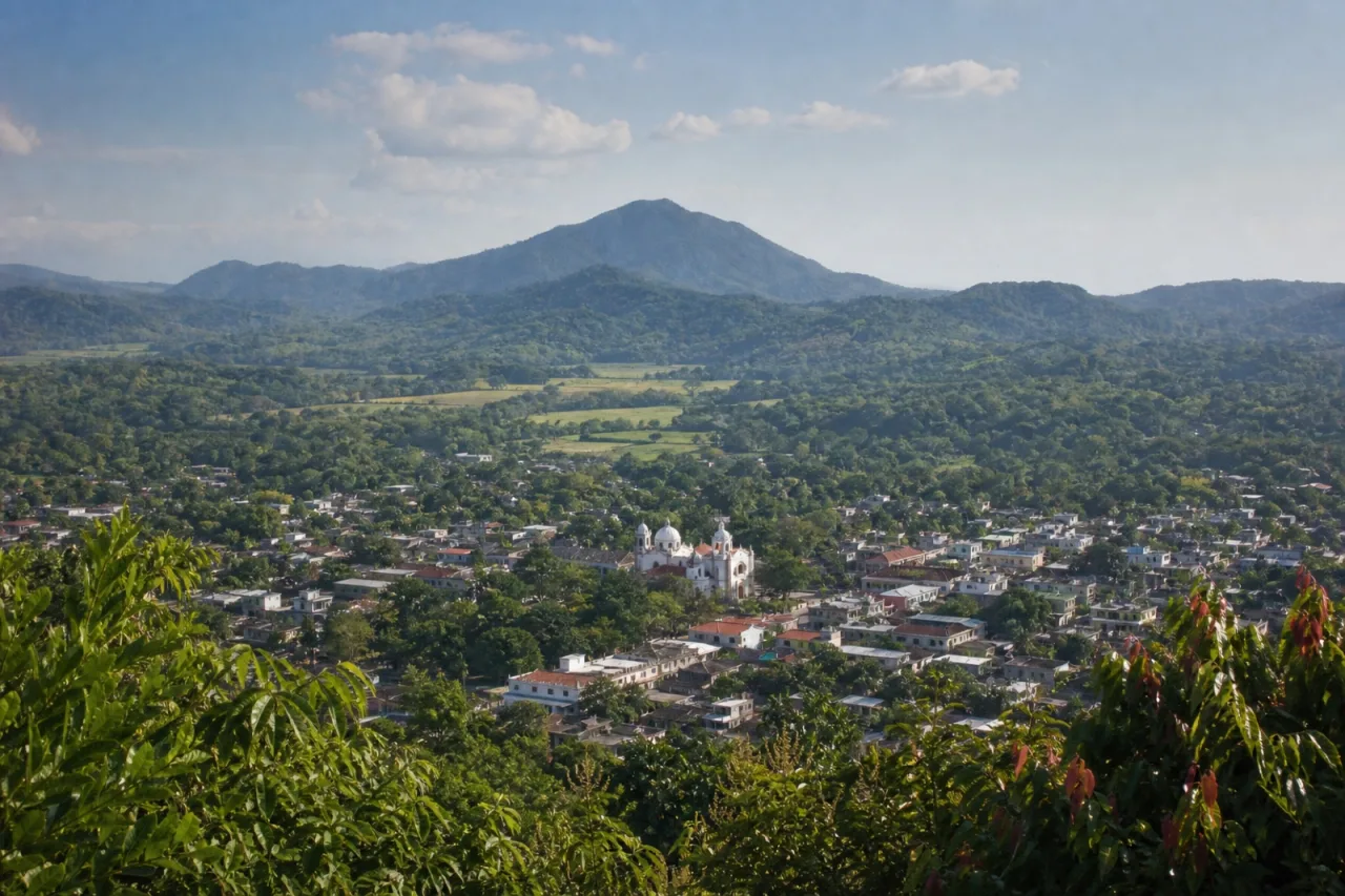 Mirador del Cerro del Vigía sobre Santiago Tuxtla y lomerío.