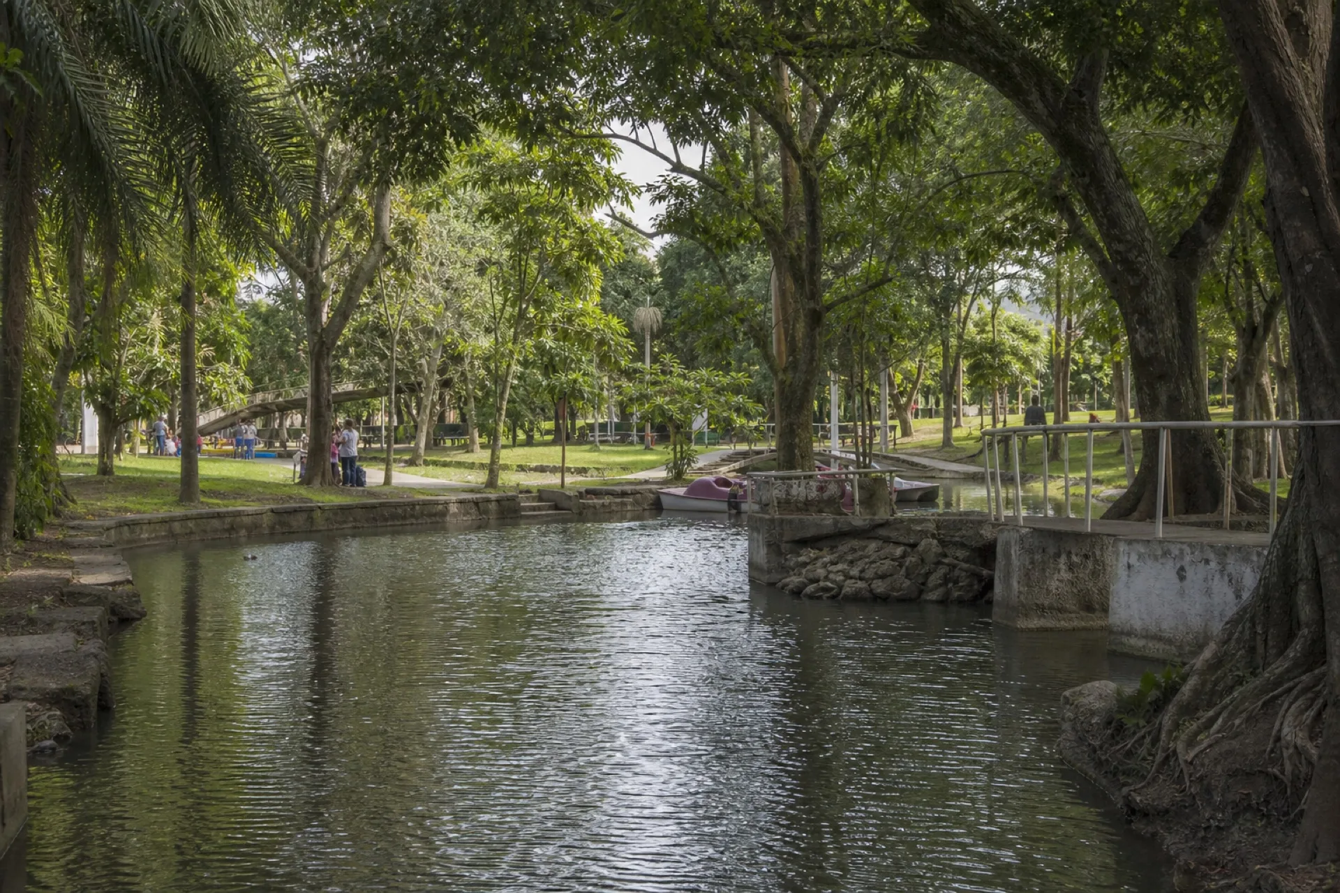 Parque ecológico con estanque y andadores en Martínez de la Torre.