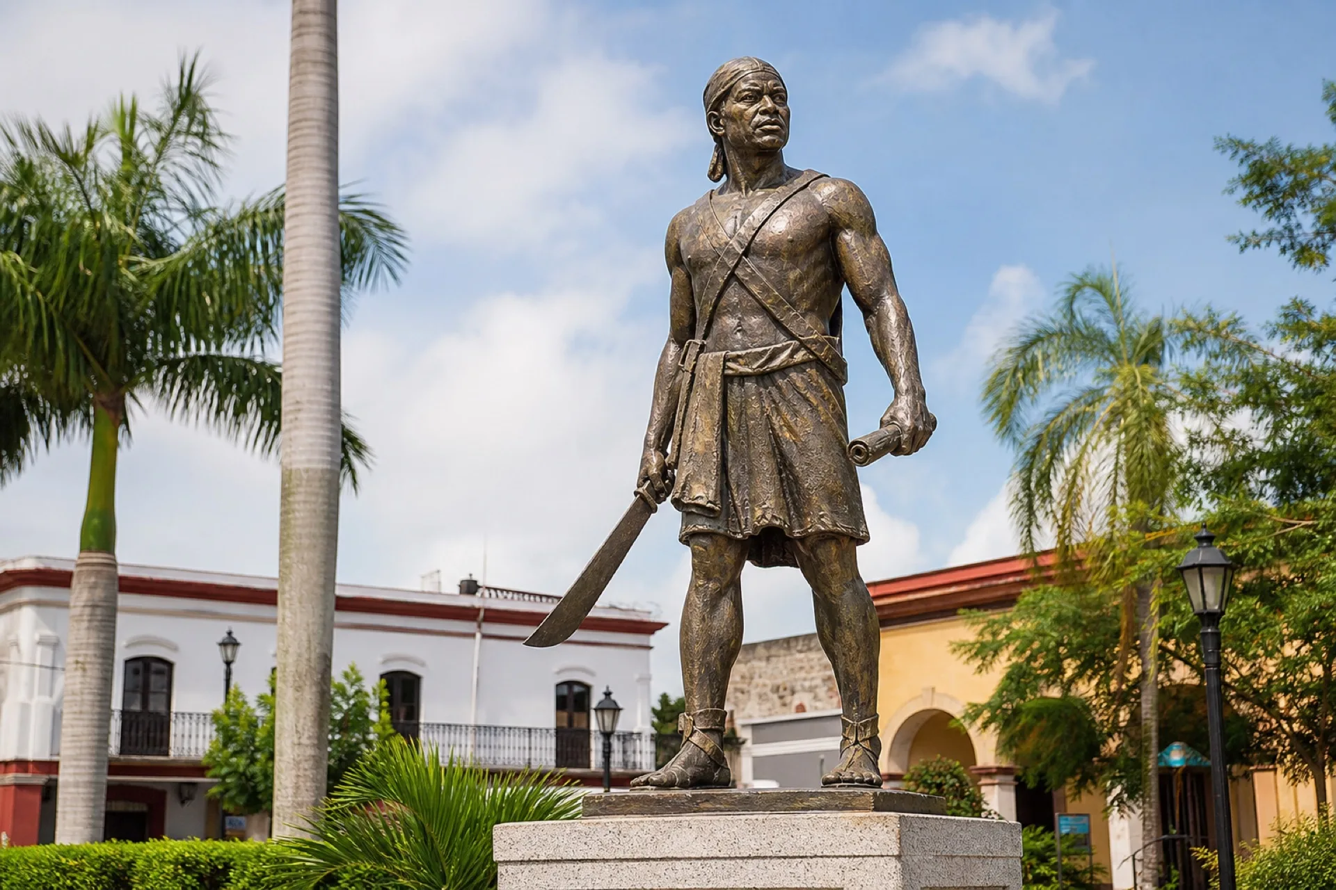 Monumento a Gaspar Yanga en la plaza del pueblo.