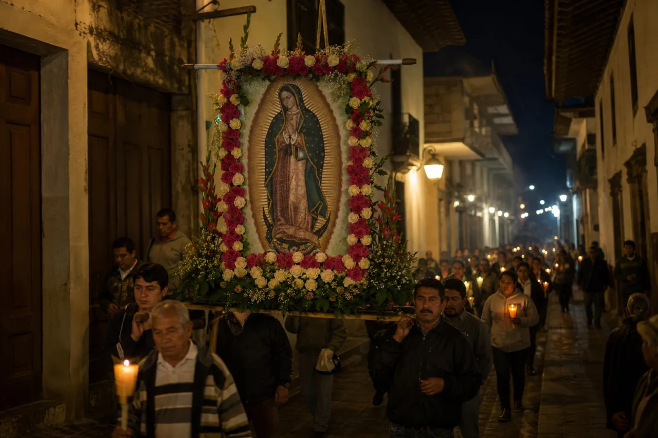 Procesión de la Virgen de Guadalupe en Coatepec.