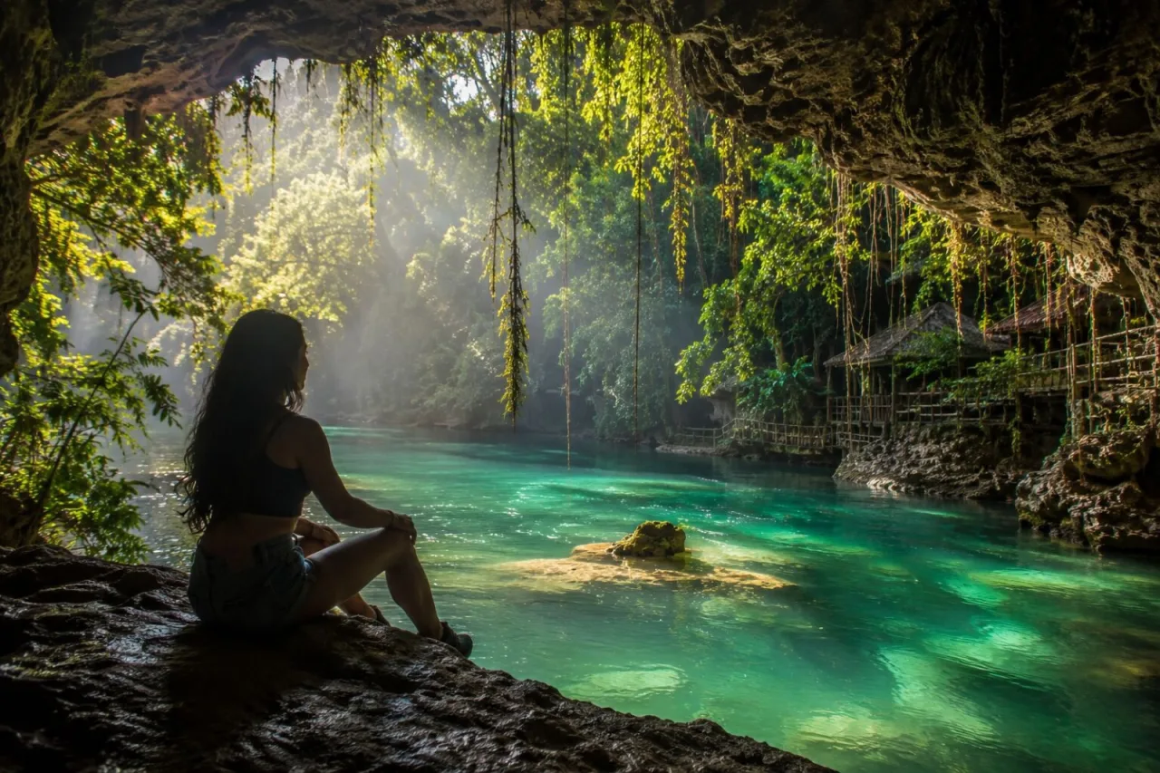Reserva ecológica Nanciyaga: agua turquesa, palapas y selva.