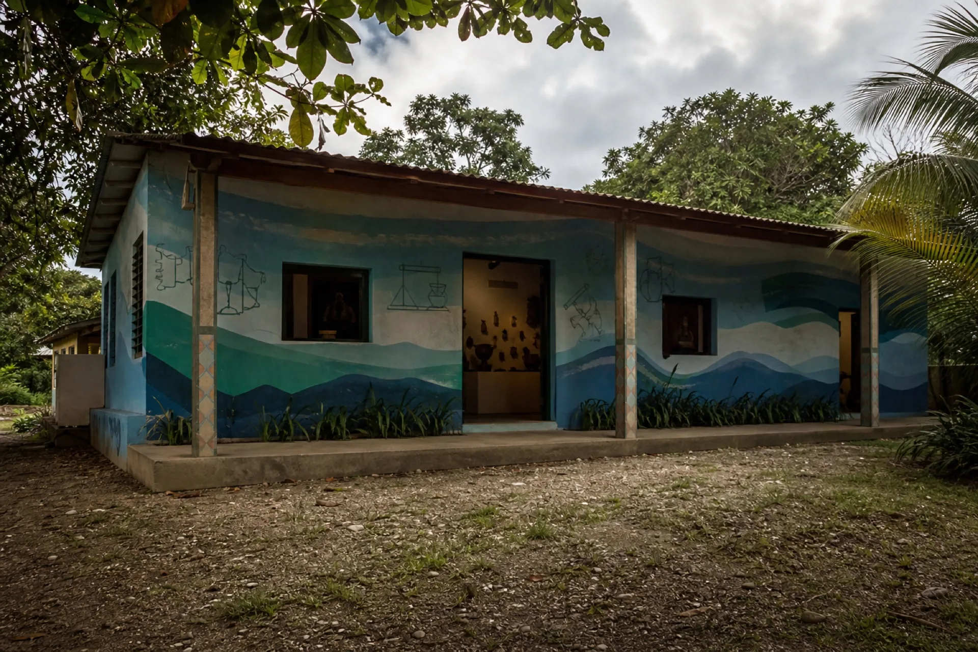 Fachada de museo comunitario de un piso en Tumilco.