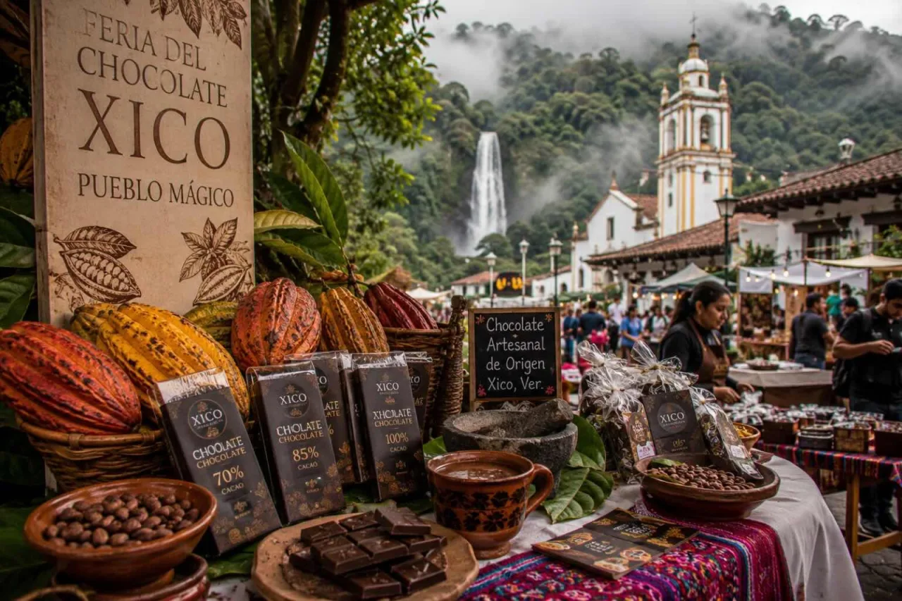 Mesa de cacao y chocolate de la Feria del Chocolate en Xico.