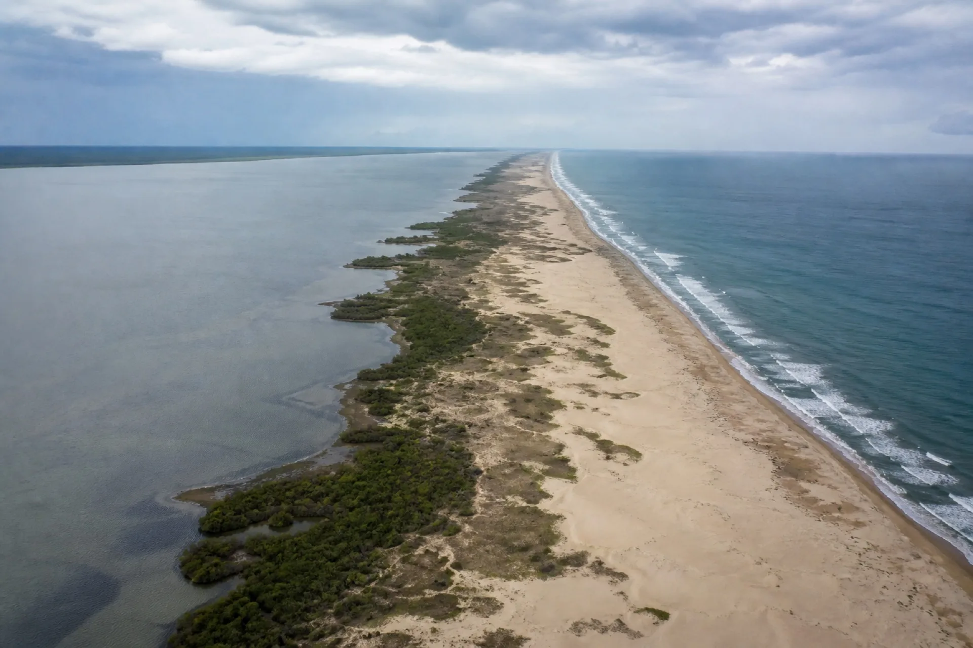 Barra de arena entre laguna y Golfo en Cabo Rojo / Tanhuijo.