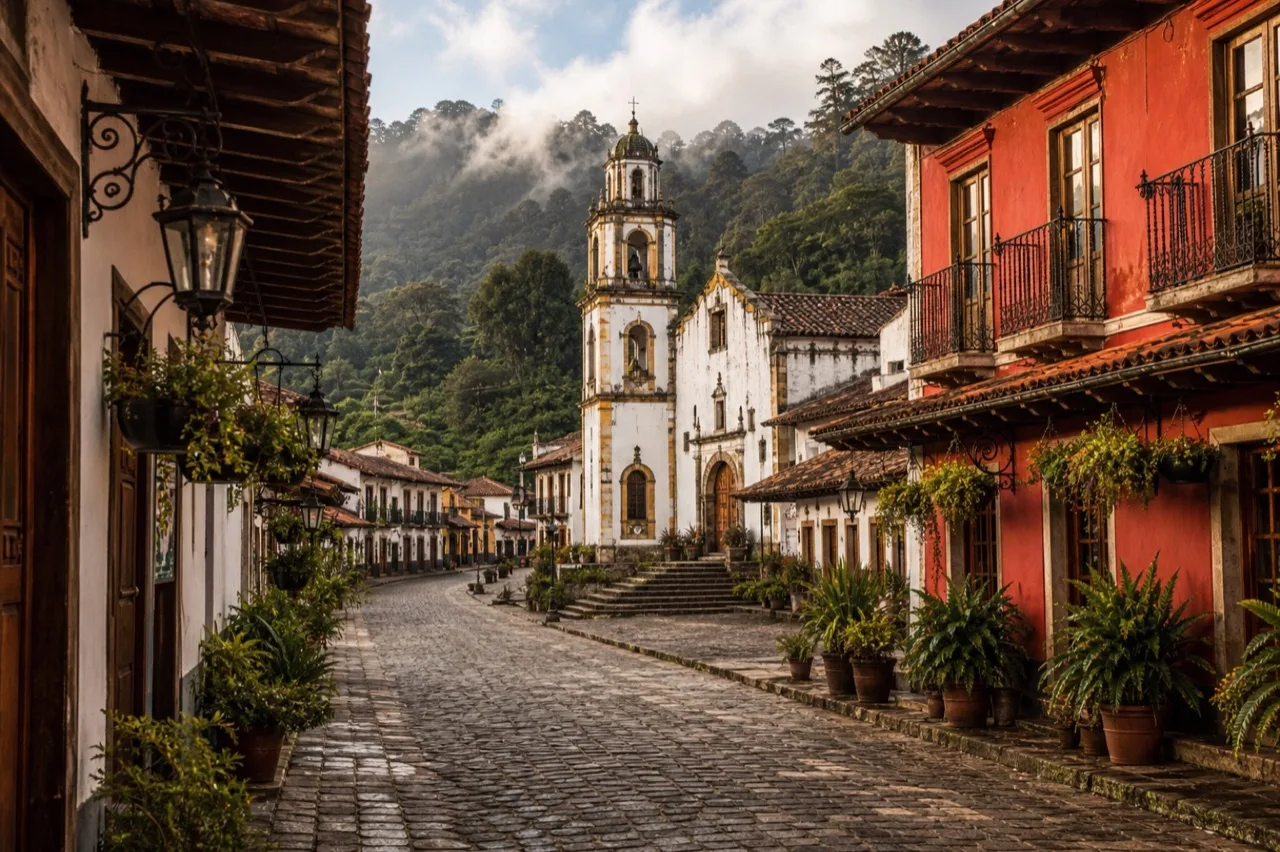 Centro de Xico con la parroquia de Santa María Magdalena al fondo.