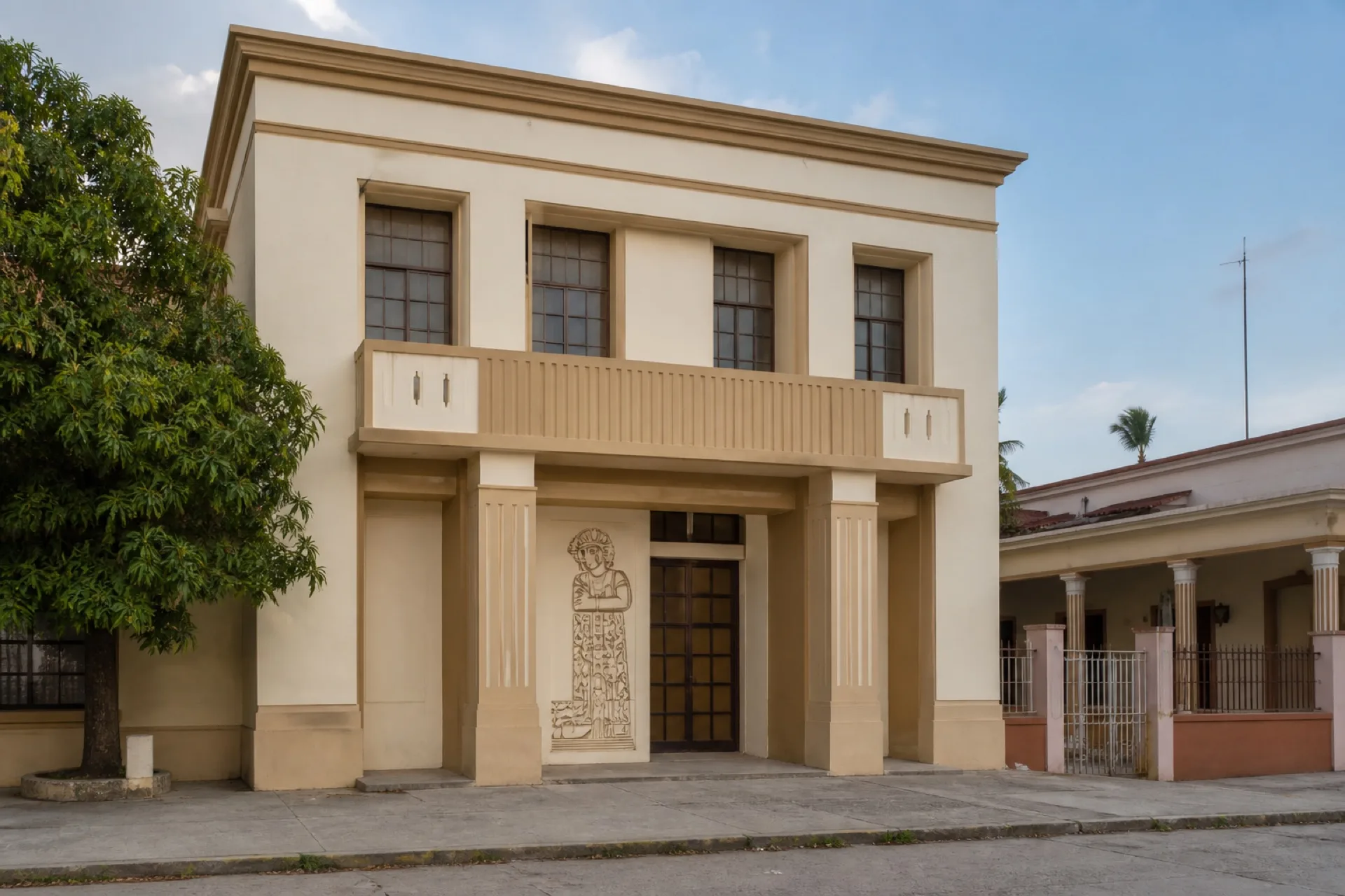 Edificio de museo regional de un piso en un pueblo huasteco.