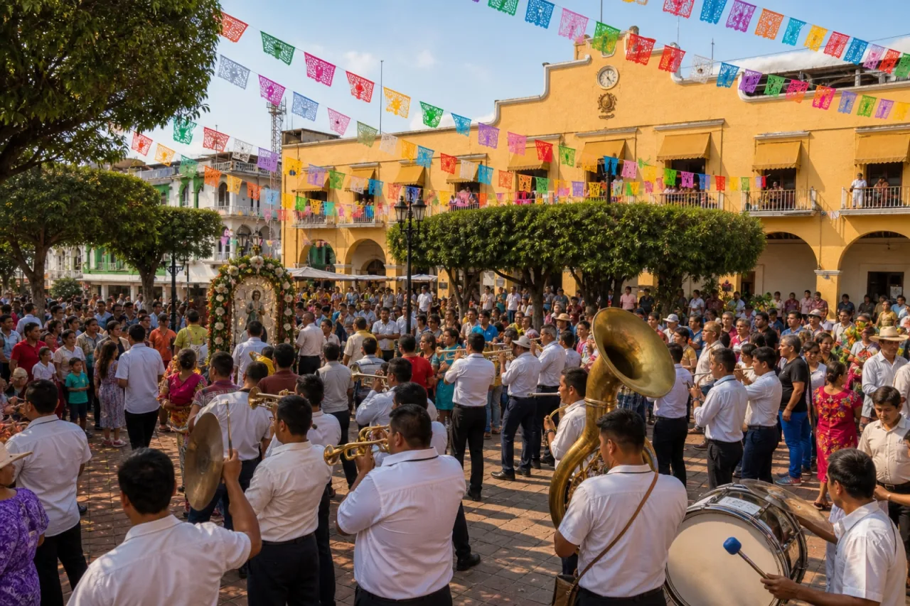 Fiesta de San Andrés Apóstol en la plaza de San Andrés Tuxtla.