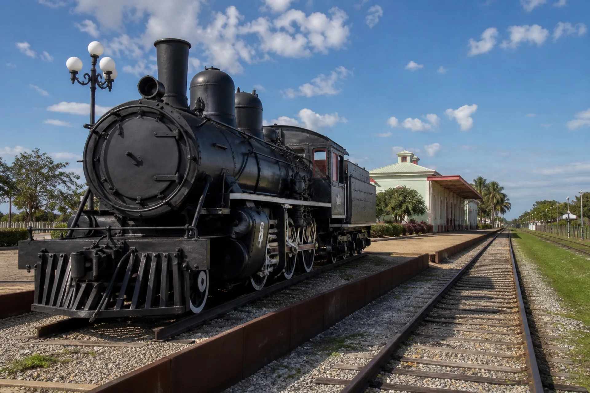 Locomotora de vapor y estación de Tierra Blanca.