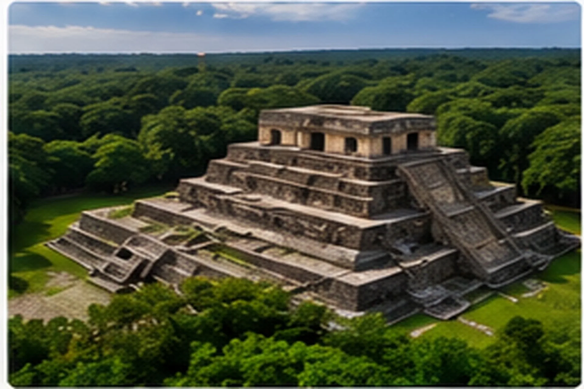 Pirámide y plaza de El Tajín bajo cielo de temporada.