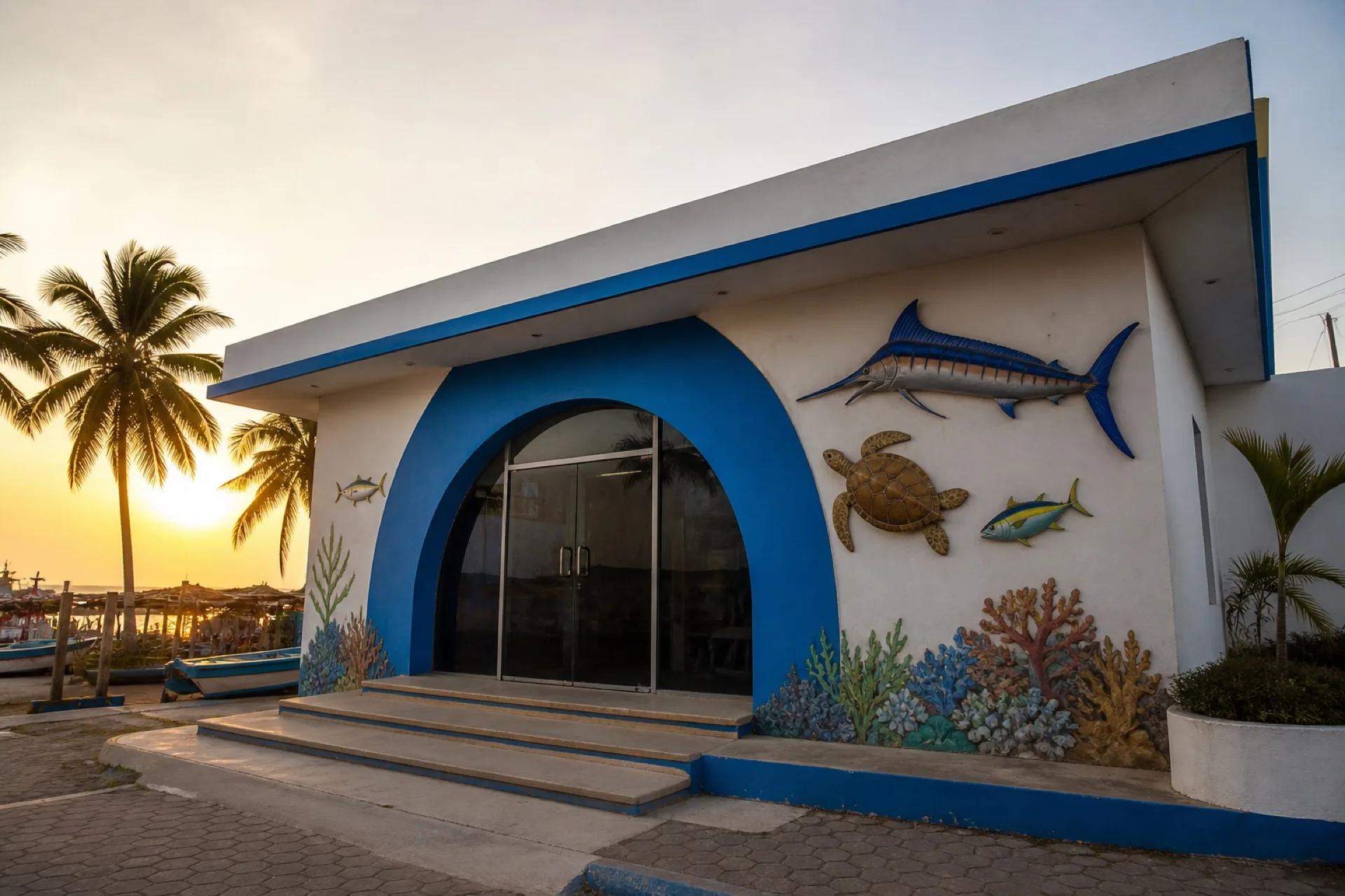 Museo Marino de Tecolutla, edificio bajo junto a la costa.
