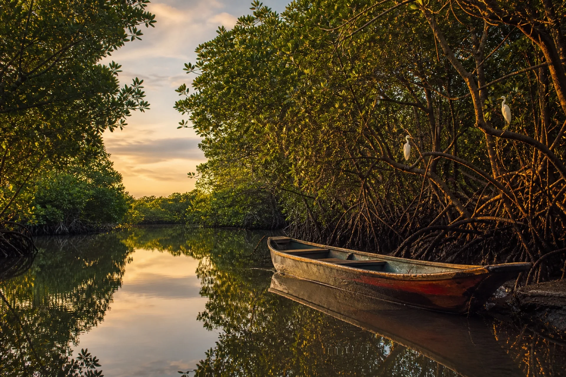 Manglar y estero de Tecolutla con agua quieta.