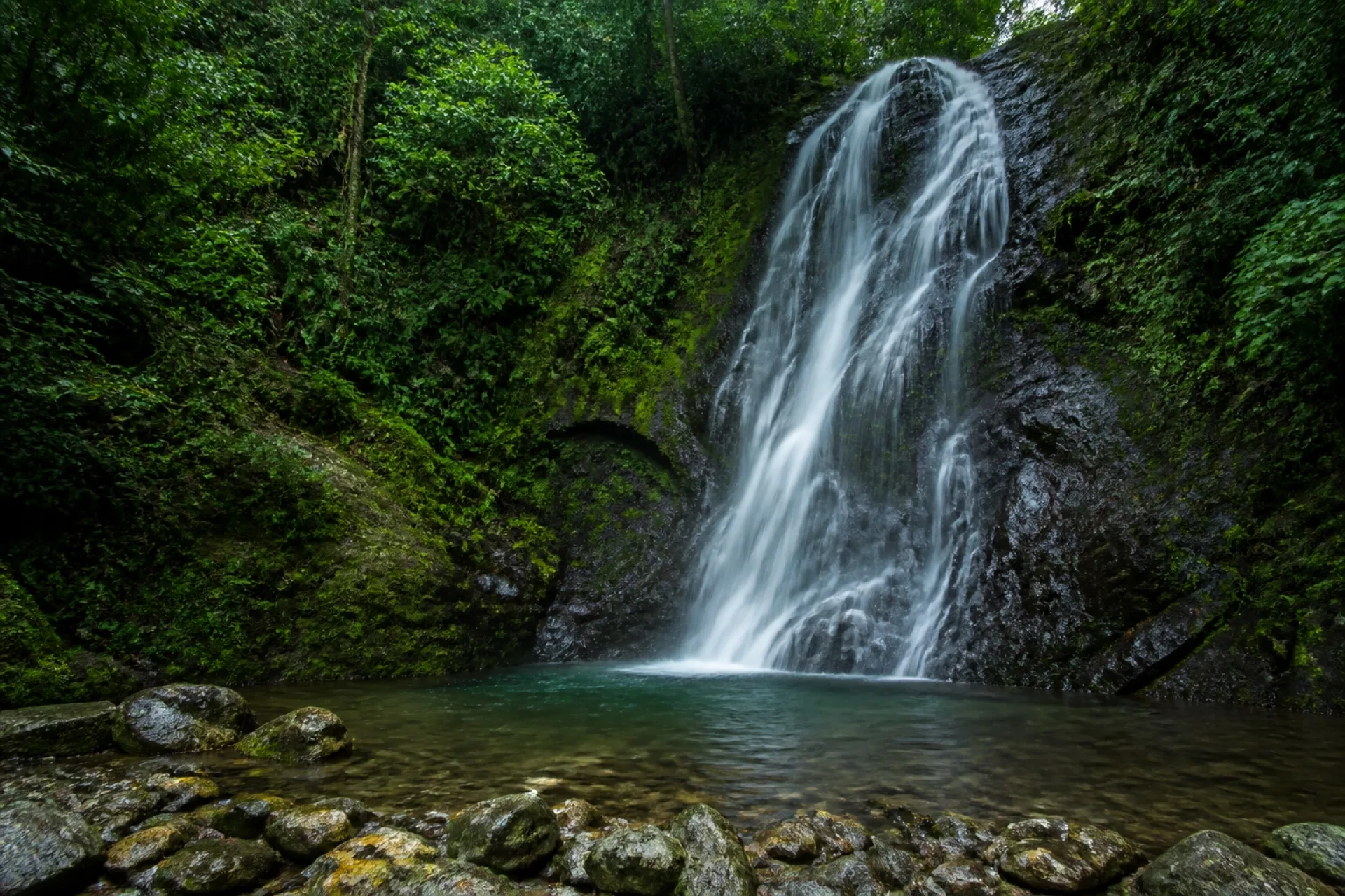 Cascada entre vegetación de sierra en San Juan Otontepec.