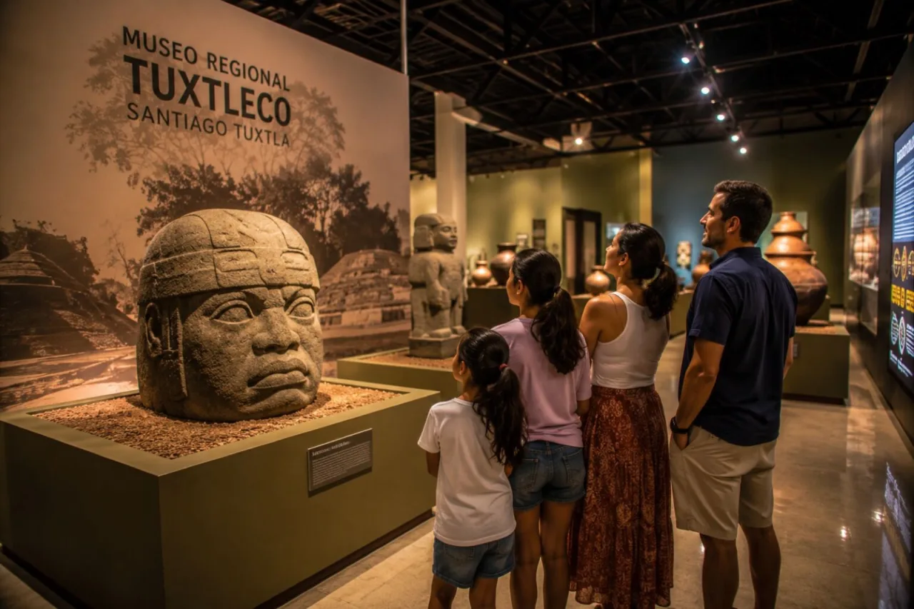 Interior del Museo Regional Tuxteco con cabeza olmeca.