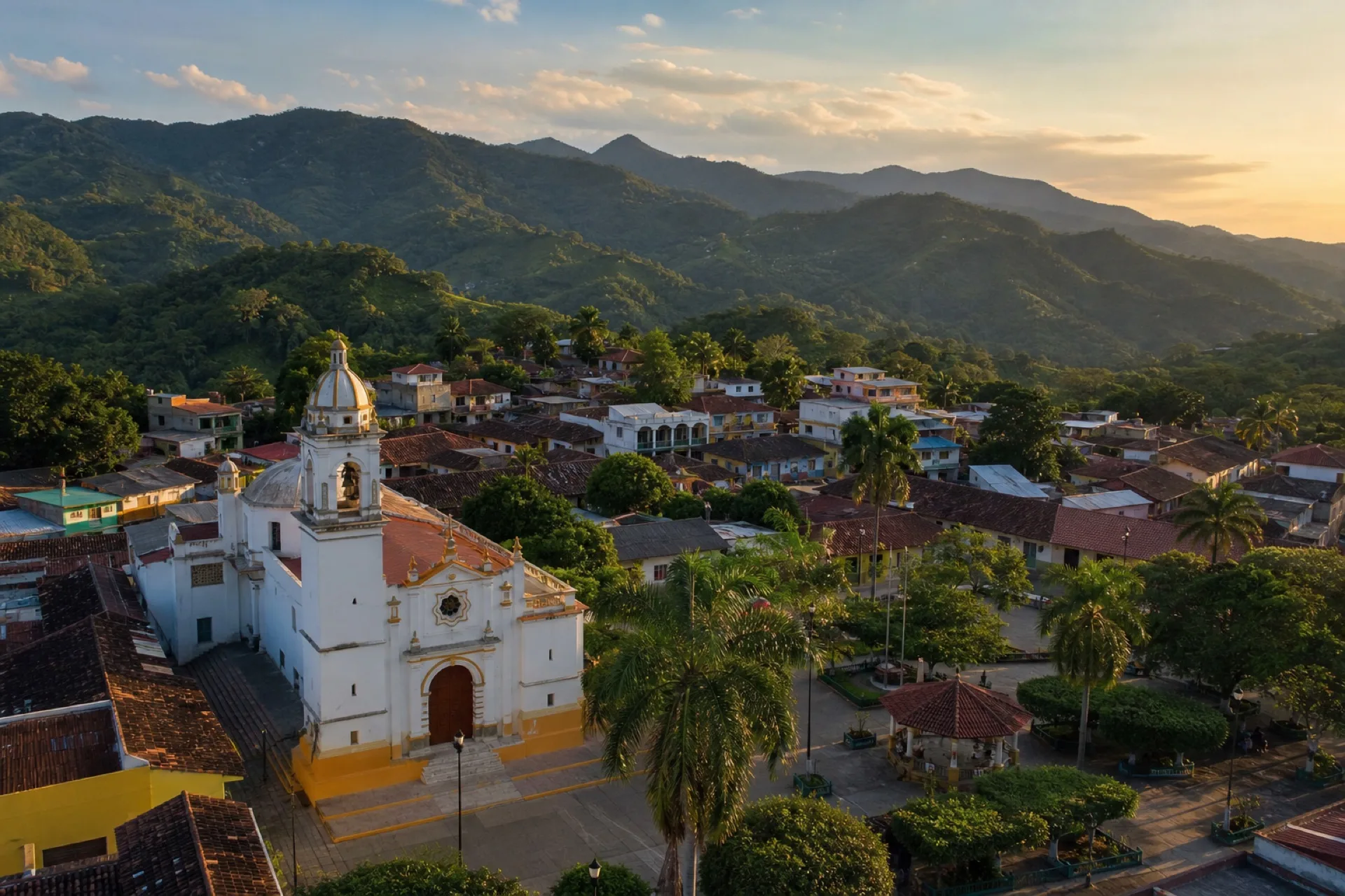 Centro y templo de Coxquihui en la sierra totonaca.