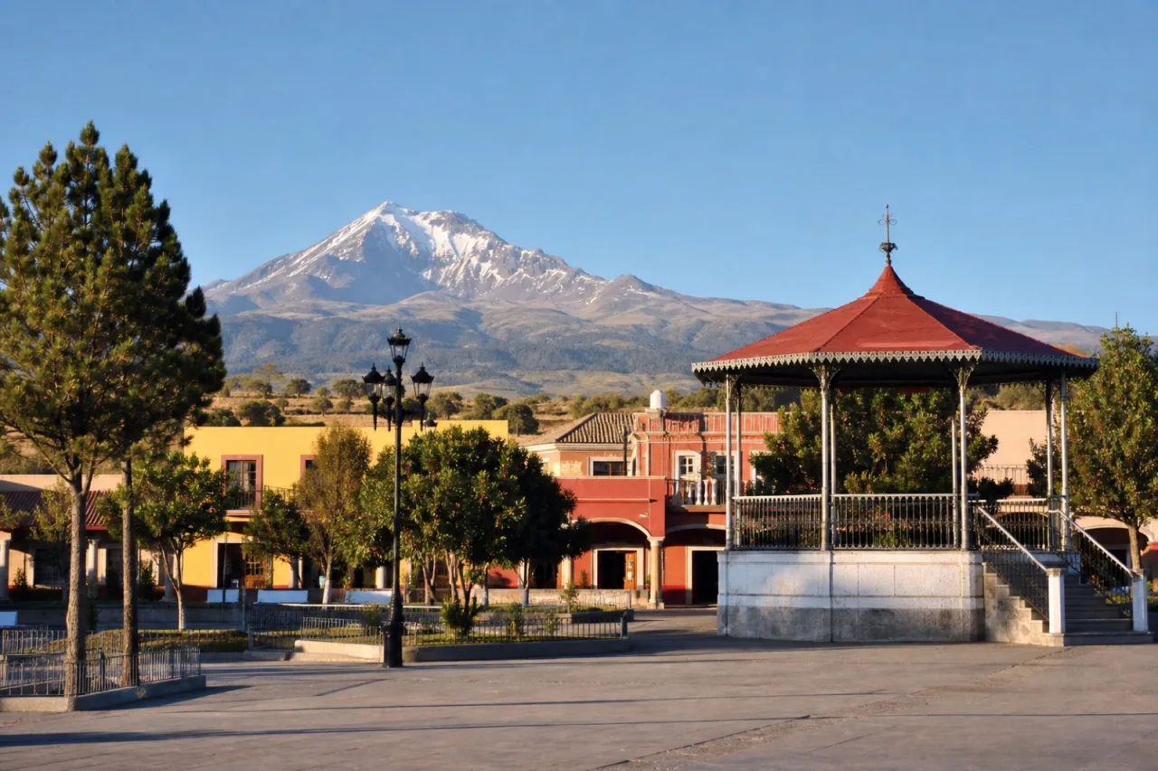 Plaza del centro de Perote en el altiplano.