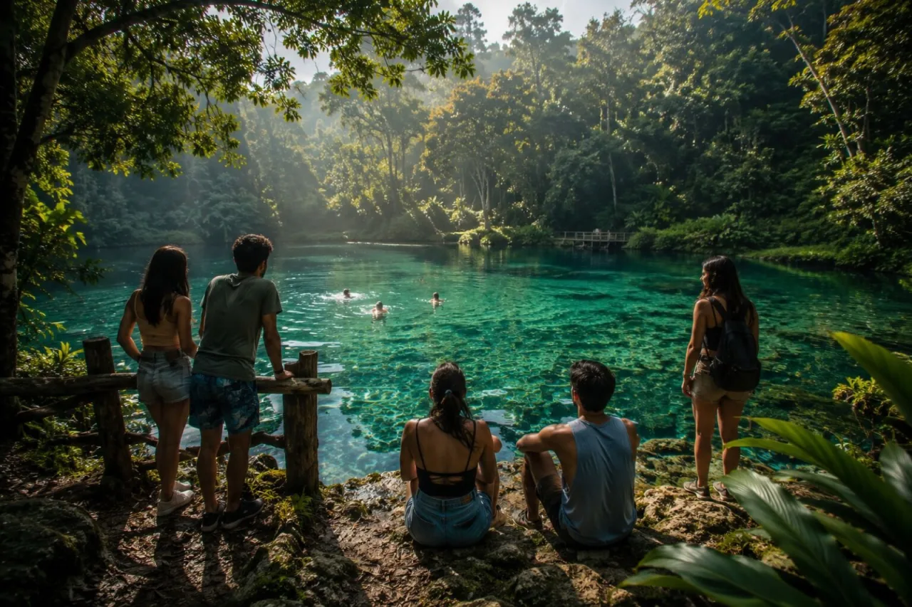 Poza Azul, alberca natural turquesa en selva de Soteapan.